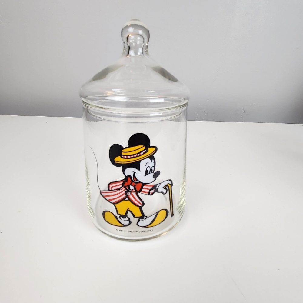 Vintage 70s Mickey Mouse Glass Cannister With Top
